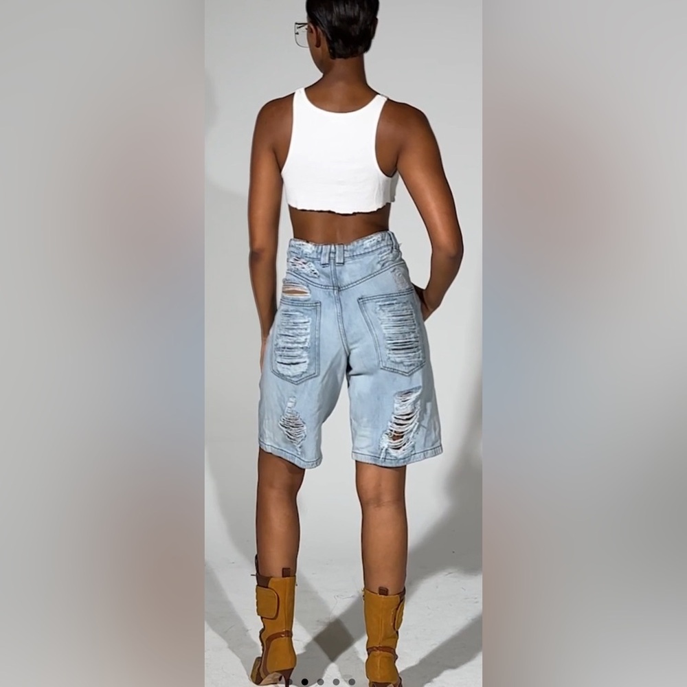AKIRA Light Blue Distressed Jean Shorts - Picture 2 of 6